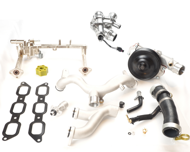 Aftermarket cooling system upgrade for 2014-2020 Land Rover Discovery, Range Rover, AJ126 V6, with aluminum thermostat